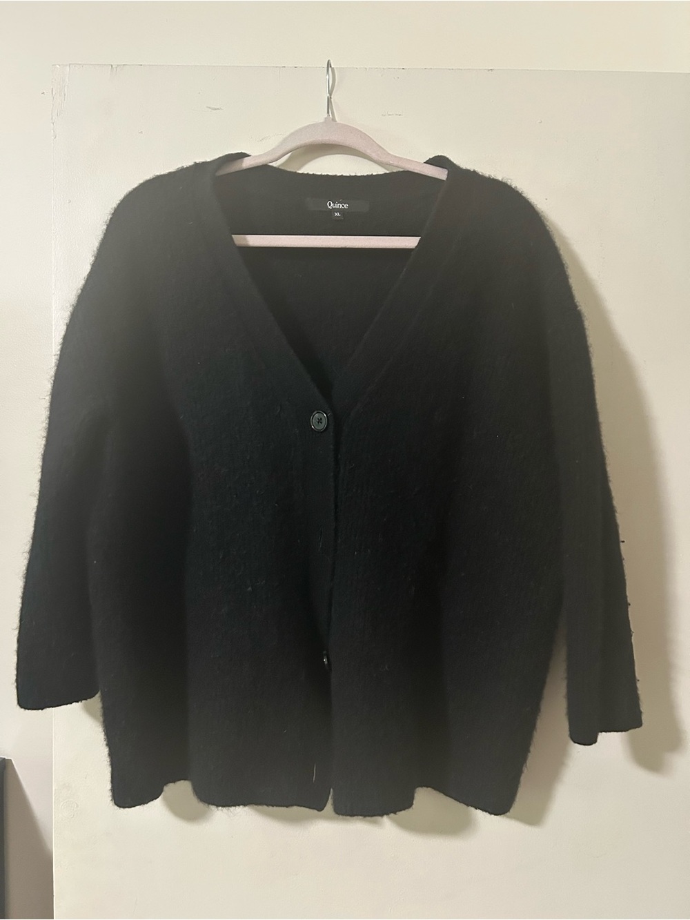 Quince Black V-Neck Single-Button Cozy Cardigan